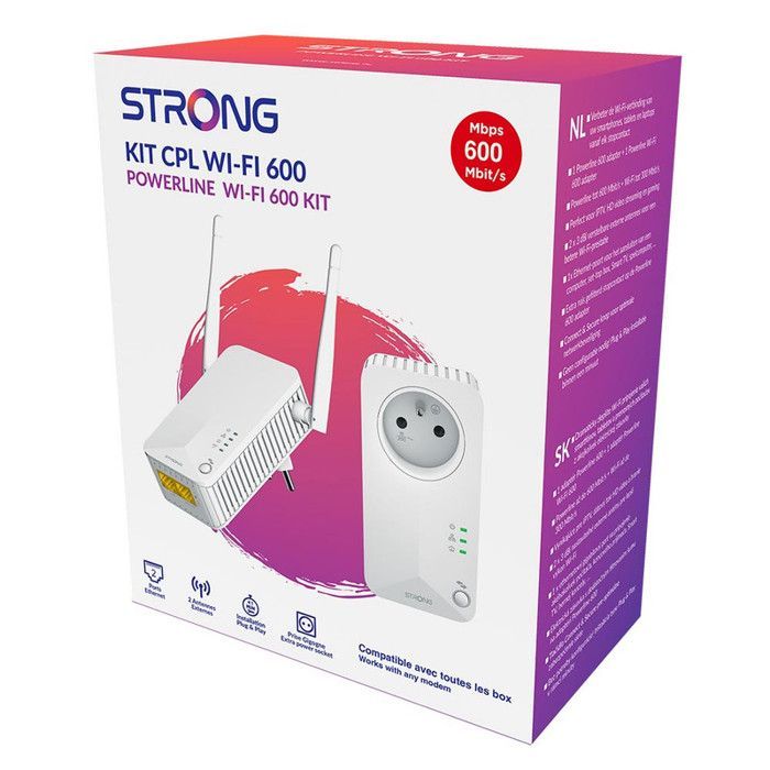 STRONG -  Kit CPL 600 Mbps/Wifi 300 Mbps - Toute Box/Routeur - Fast Ethernet + Prise Filtrée - Plug & Play - Haut débit - Streaming