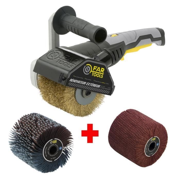 FARTOOLS  – Rénovateur REX120C + brosse lanières abrasives et fibre synthétique – Pour bois et métal - Surfaces planes ou complexes