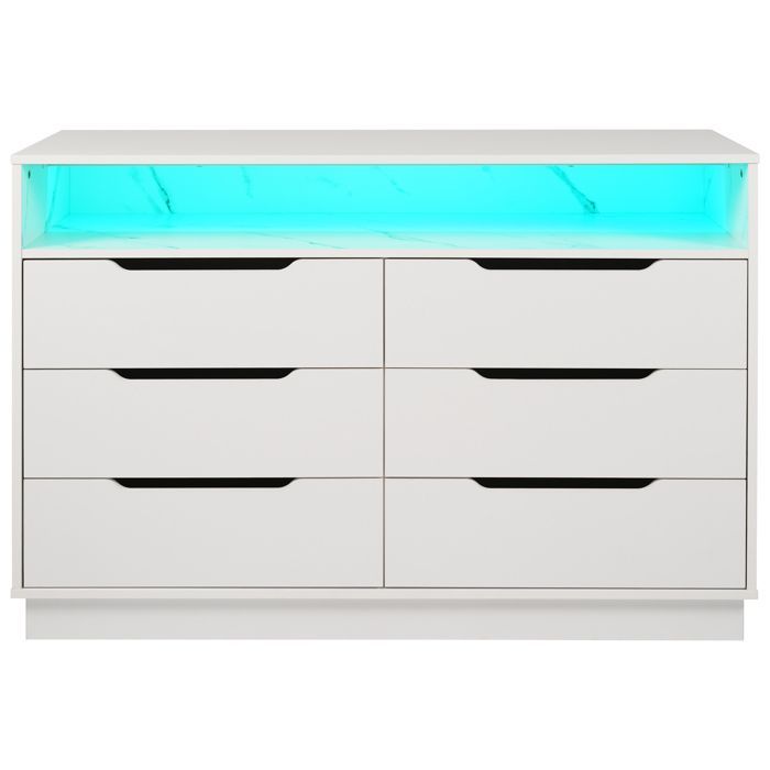 EVRYAE Sideboard mit 6 Schubladen und LED-Beleuchtung, 120 x 40 x 85 cm, Weiß