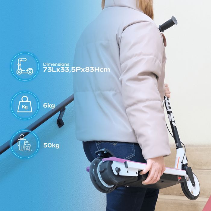 Monopattino elettrico rosa per bambini, 30W – 10 km/h – Autonomia della batteria: 40 min – 12V/5Ah
