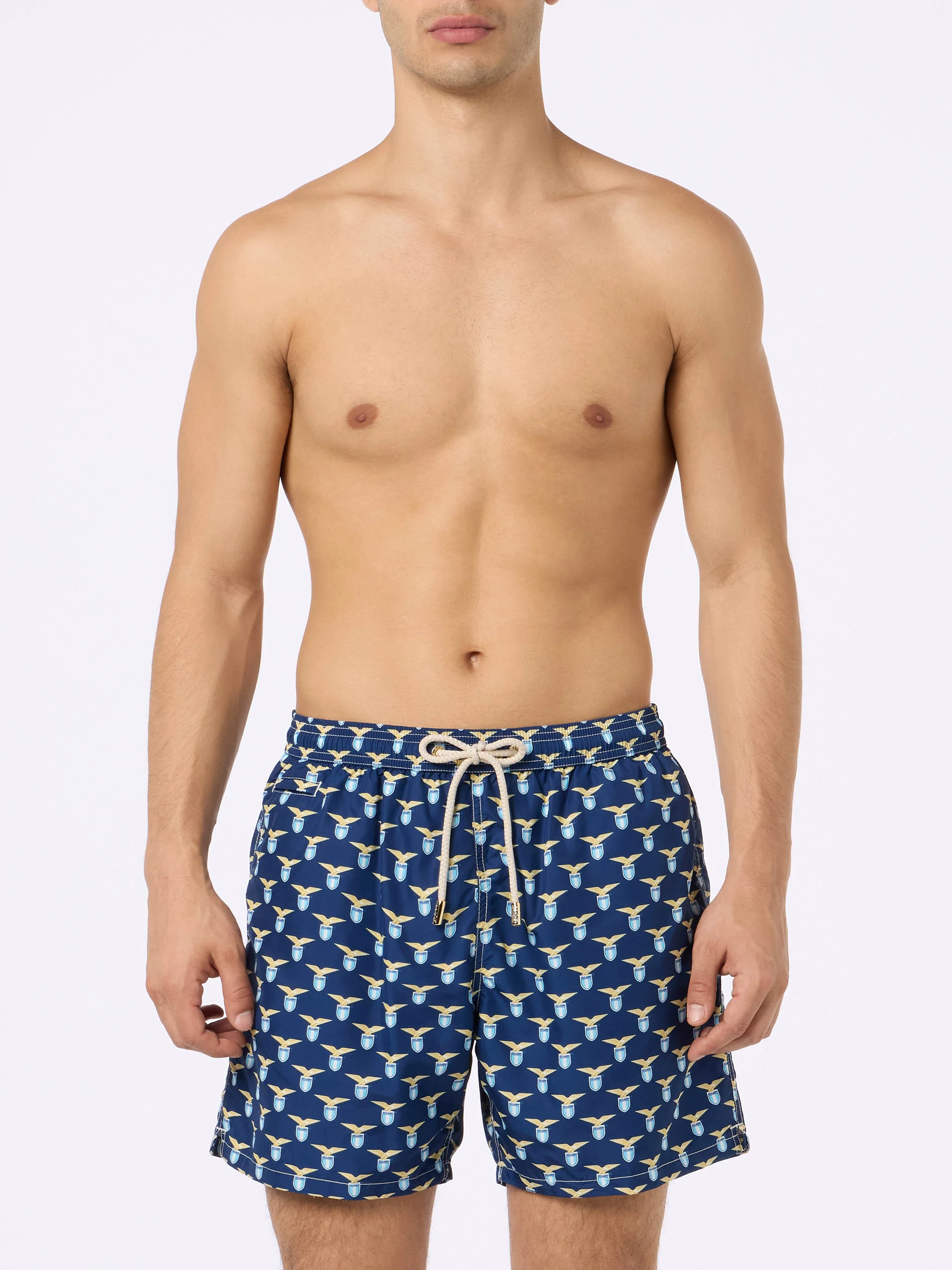 Man Lighting Mid-Length Swim Shorts | Lazio Special Edition Print & Patch | Quick Drying, 100% Recycled Polyester | Comfortable Fit | MC2 Saint Barth
