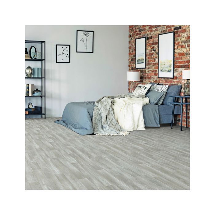 Suelo vinílico gris claro con aspecto de madera - rollo de 2 m x 3 m