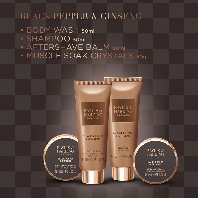 Baylis & Harding Cadeauset met zwarte peper en ginseng in blikken doos voor mannen