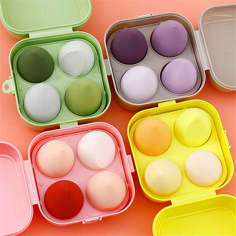 Lot de 4 éponges à maquillage douces avec boîte de rangement, éponges à fond de teint et poudre, accessoires de beauté