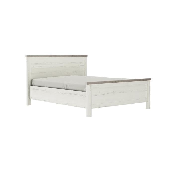Cama para adultos de 180 x 200 cm - GAMI - CHAMONIX - Madera - Blanco roto