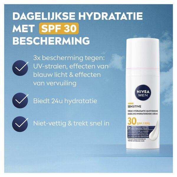 NIVEA Men SPF30 Sensitive dnevna zaščitna vlažilna krema<br>50 ml - Občutljiva koža