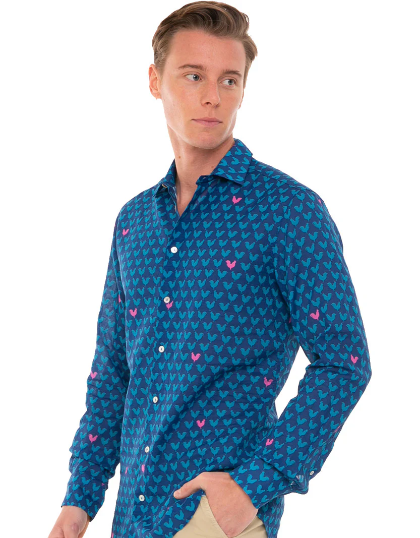 Sikelia herenoverhemd van katoenen mousseline met gele print