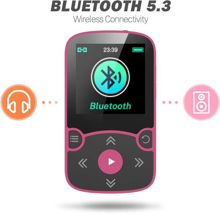 Reproductor deportivo Bluetooth MP3 AGPTEK de 64 GB con clip, reproductor de música HiFi portátil con radio FM/podómetro, ampliable para
