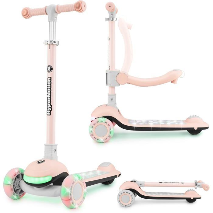 3-in-1 Kinderroller – HyperMotion – LUMI – Verstellbarer Sitz – Zusammenklappbar – LED-Beleuchtung – Pink