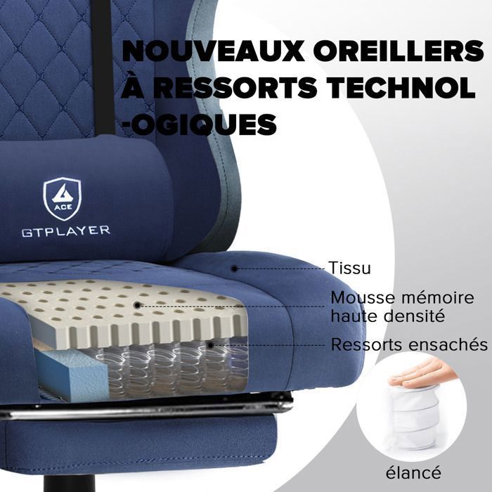 Sedia da gaming ergonomica, sedia da ufficio professionale con braccioli regolabili in altezza e inclinazione, supporta fino a 150 kg, blu