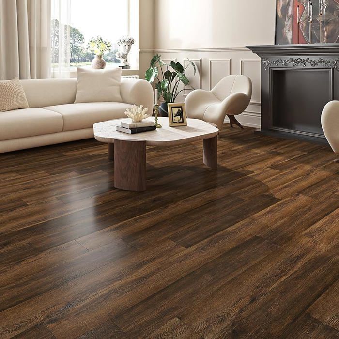 Suelo de linóleo autoadhesivo grueso con efecto parquet de 90x15 cm, suelo autoadhesivo de PVC con efecto madera oscura de 90x15 cm, 18 piezas, madera marrón, suelo de PVC