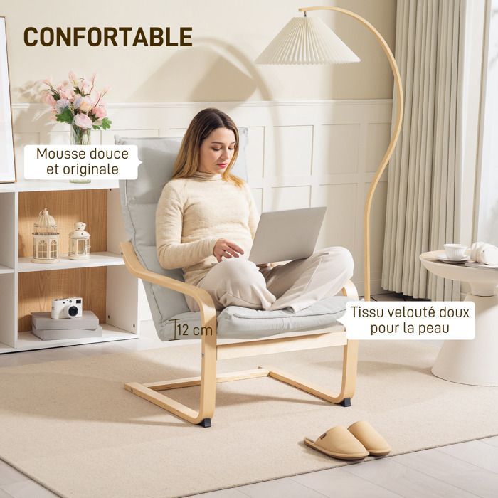 Fauteuil salon - HOMCOM - moderne fauteuil chambre avec accoudoirs incurvés, coussins, 67 x 83 x 105 cm, crème