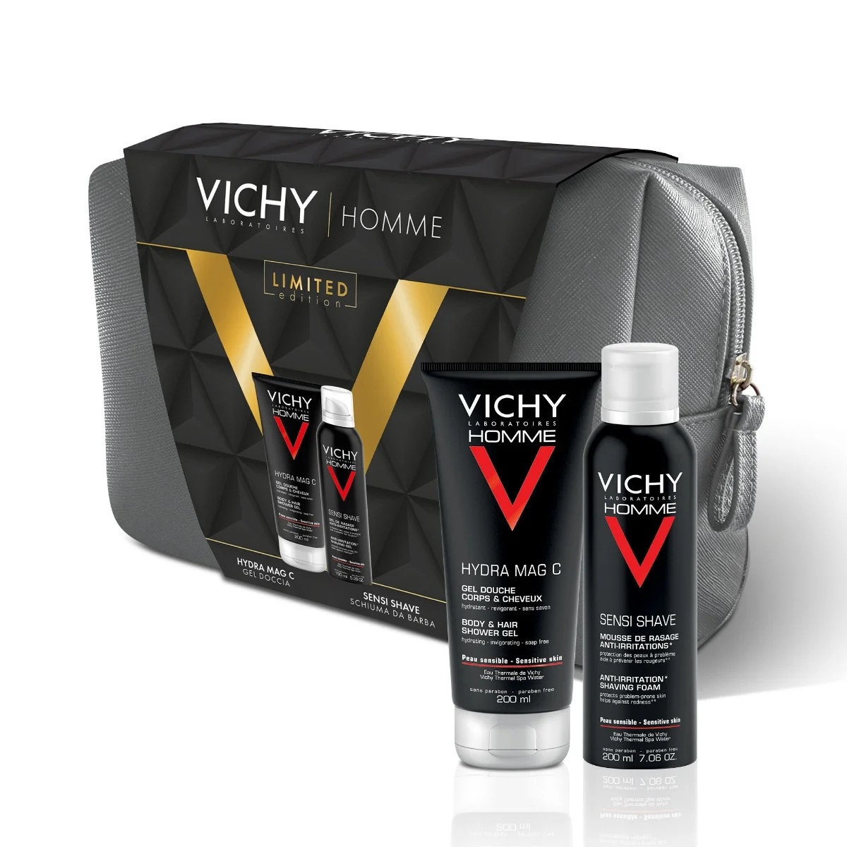 VICHY Vichy Pochette Homme Hydra Mag C douchegel 200 ml + Sensi shave scheerschuim 200 ml reinigingsset voor mannen