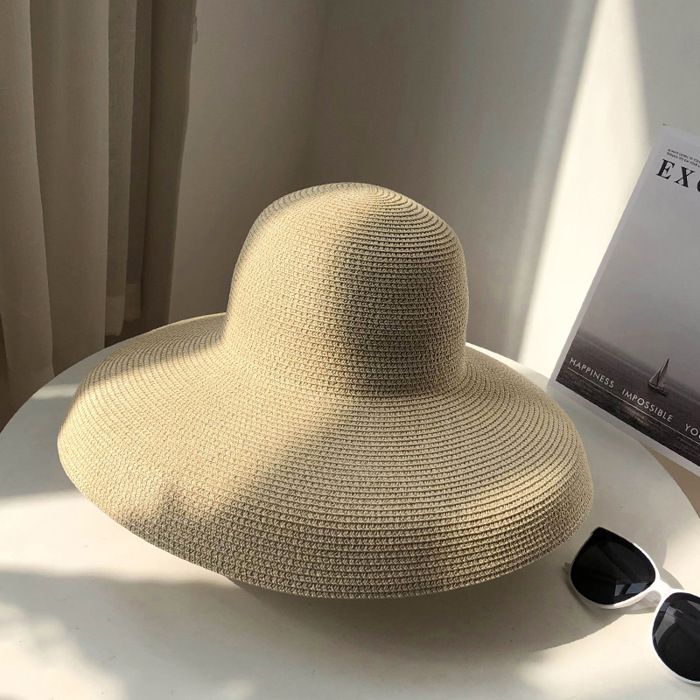 Sombrero de niña - FUNMOON - Estilo retro francés Hepburn - Paja - Vacaciones en la playa - Sombrilla - Moda