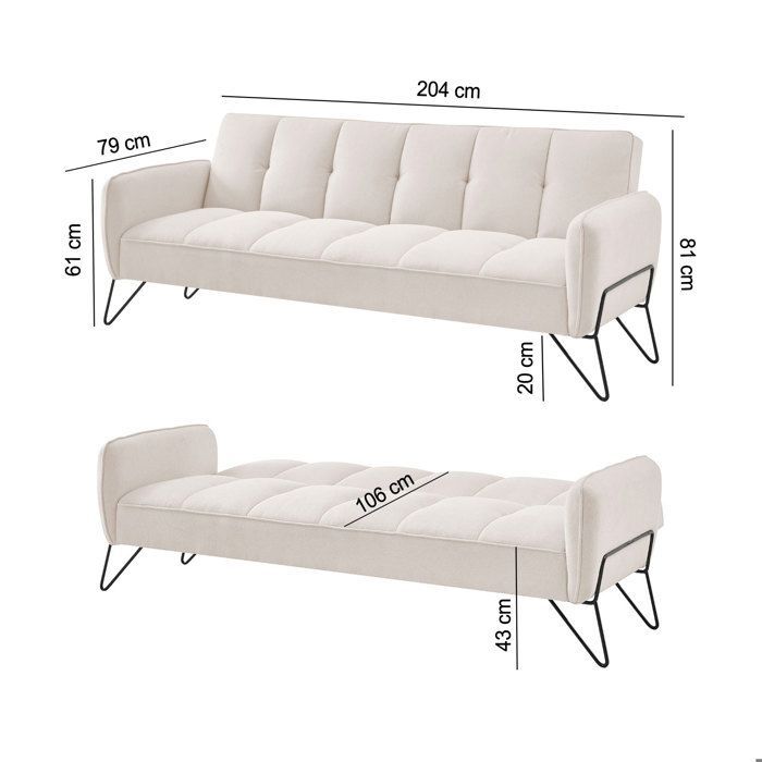VINTEX 3-seater click-clack sofa bed in beige microfiber