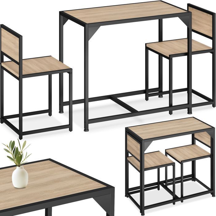 Mesa de comedor con sillas - TECTAKE - MILTON, conjunto de comedor de 2 plazas estilo industrial vintage - Madera clara