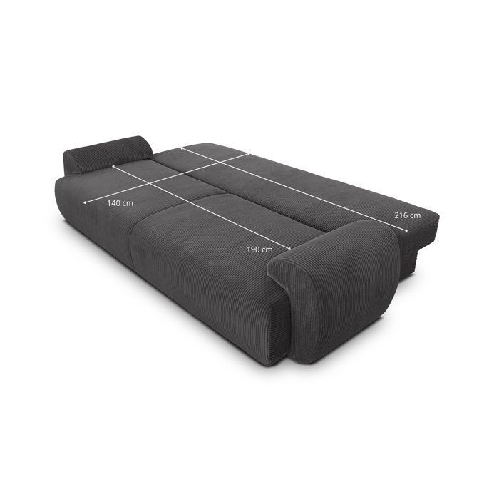 Divano trasformabile a 3 posti - MILO - Tessuto in velluto a coste grigio antracite - Vano contenitore - 254 x 99 x 84 cm