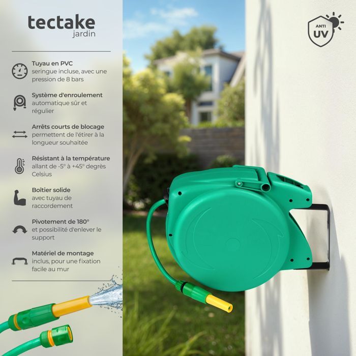 Enrouleur - TECTAKE - Dévidoire pour jardin avec support de tuyau d'arrosage automatique de 10 m - Bleu