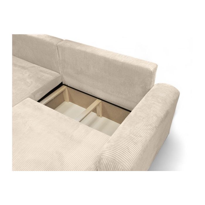 Canapé ALYA d'angle compacte réversible et convertible 4 places en velours côtelé - Beige