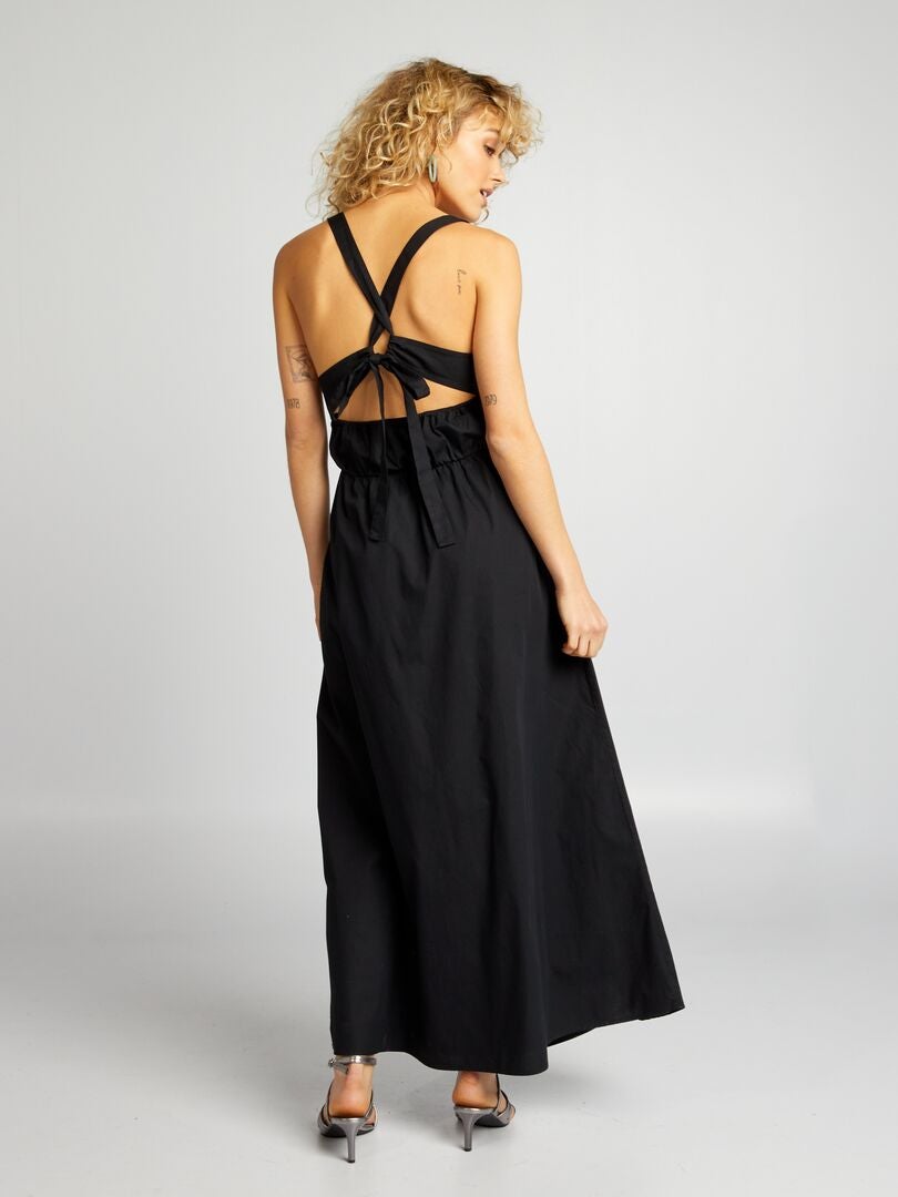 Lange poplin jurk - zwart