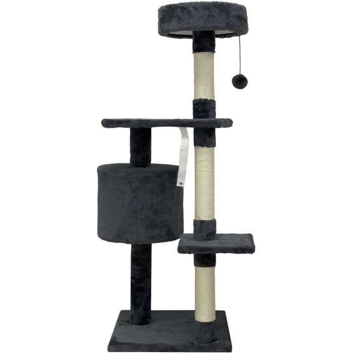 JASPER Grijze Krabpaal 40 x 40 x 114 cm - 3 platforms, 1 schuilplaats, krabpalen