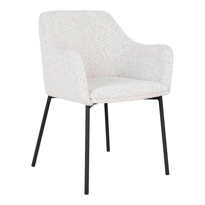 LOANA - Juego de 2 sillas de comedor en tela bouclé jaspeada blanca con patas de metal negro