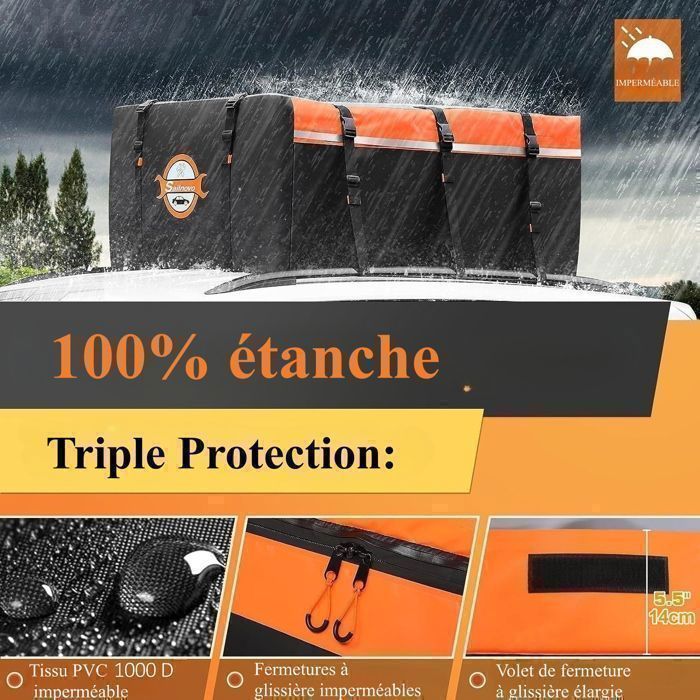Coffre de Toit de véhicule Sac de Toit Voiture pour Voyage Résistant aux Intempéries 555L 1000D PVC, 10 Sangles Renforcées