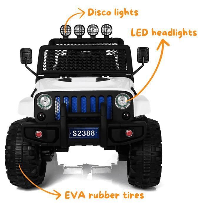 Jeep-Style 4x4 12V Elektro-Kinderauto – Weiß – Alter 2–6 Jahre – 4 Motoren – EVA-Reifen – Bluetooth – 35 kg