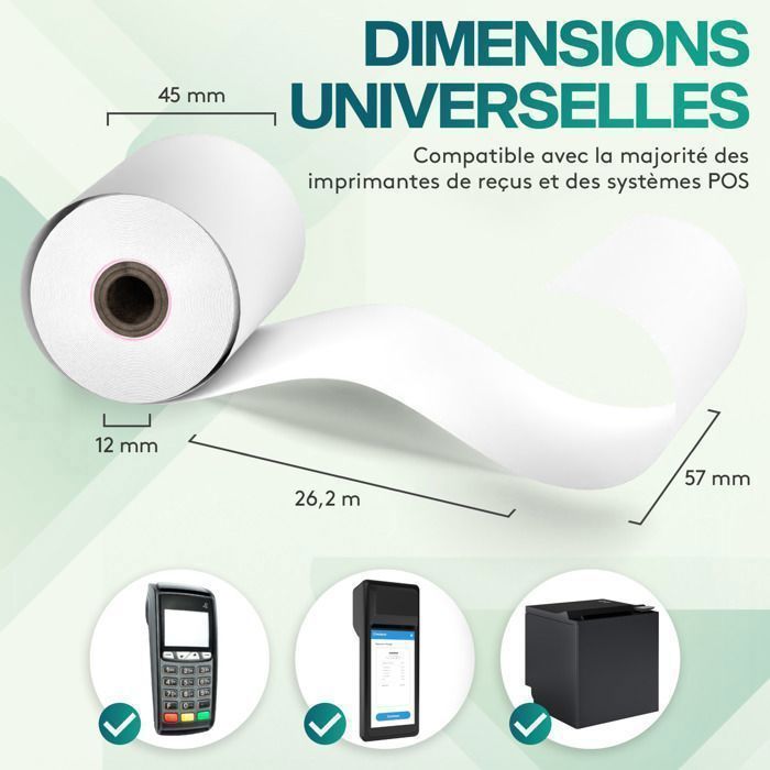ACROPAQ 20 Bobinas Térmicas para Terminais de Pagamento 57x45x8mm - 26,2m - Terminais de Pagamento - 20 Bobinas EFT - Livre de BPA - Tamanho Universal