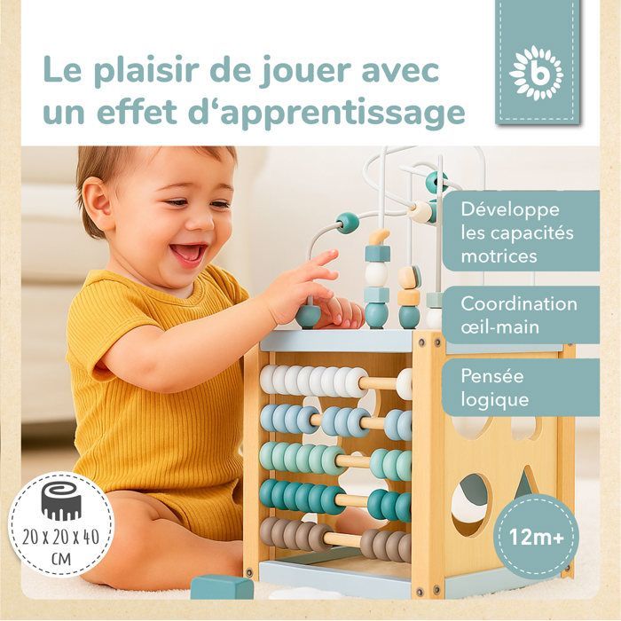 Baby Activity Cube - Bieco - Scandi-Chic - Fine Motor Skills - Stacking Game - Wood