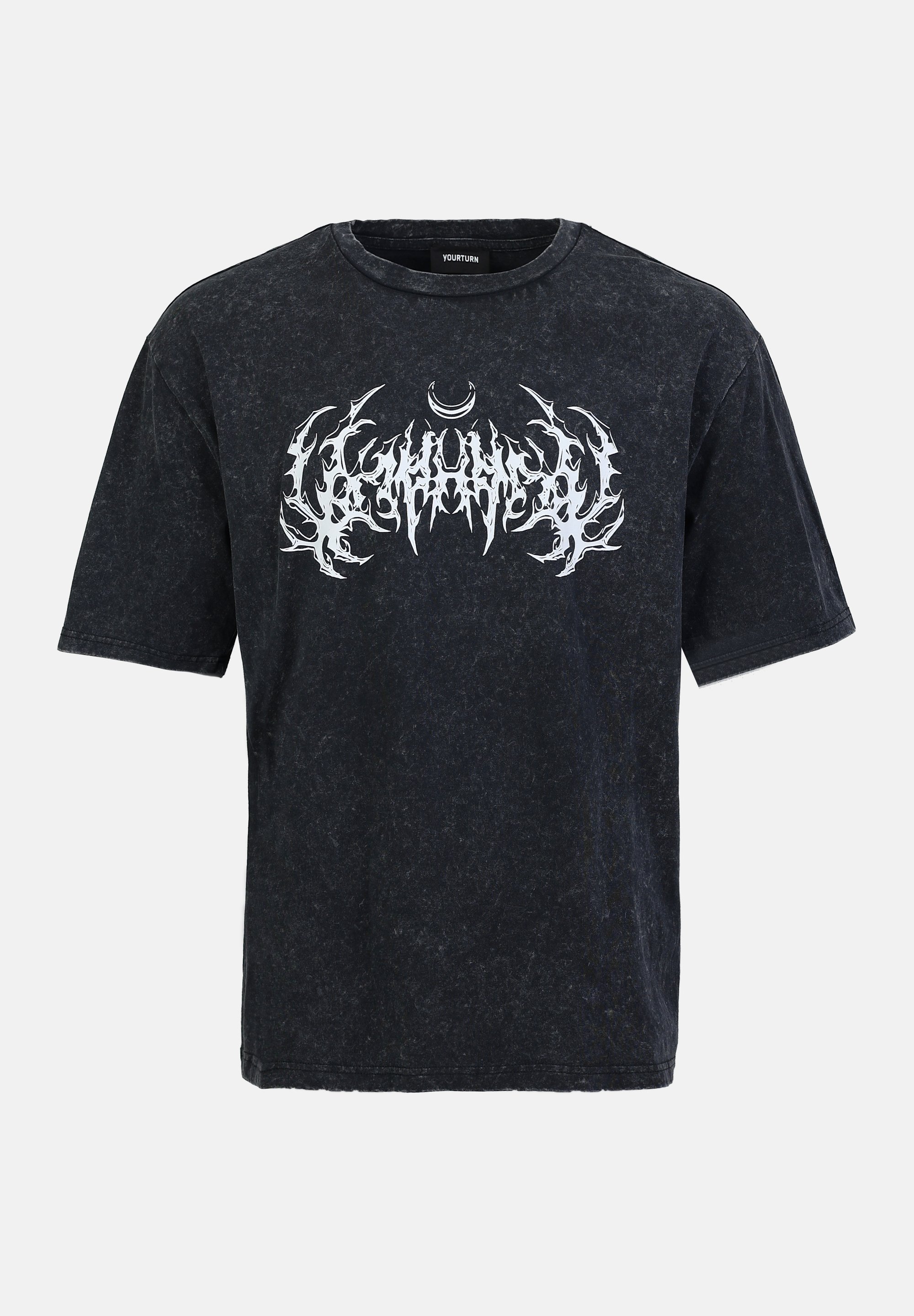 YOURTURN UNISEX - T-shirt stampata - nero effetto acid wash