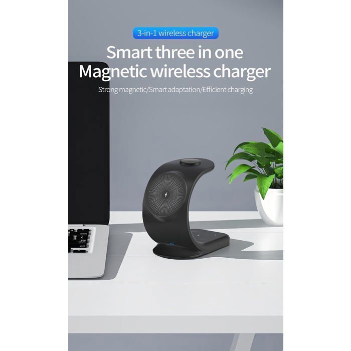Magnetic Charging Station Compatible with iPhone,Apple Watch and AirPods - 3-in-1 Charging Station - 18W Fast Wireless - Blac Label