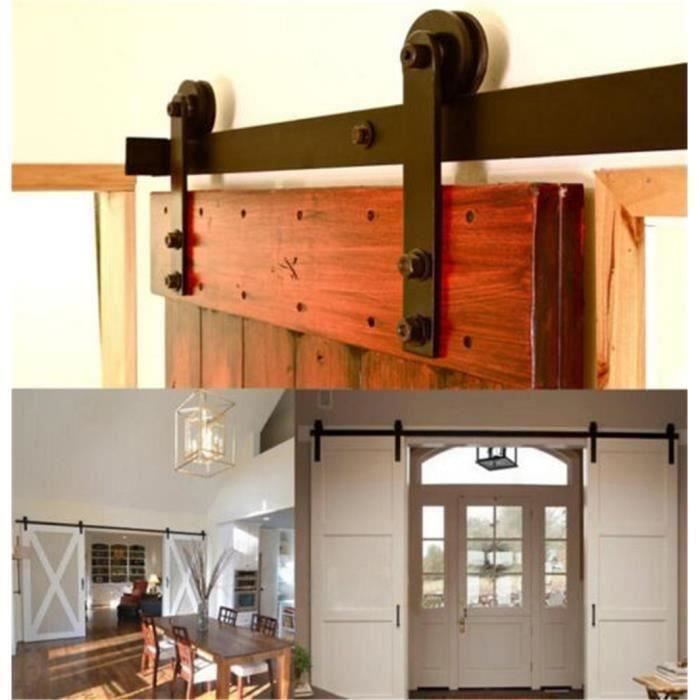 2M Sliding Door Rail Hanging Track System Door Rail Pulley Wheel Hardware Kit