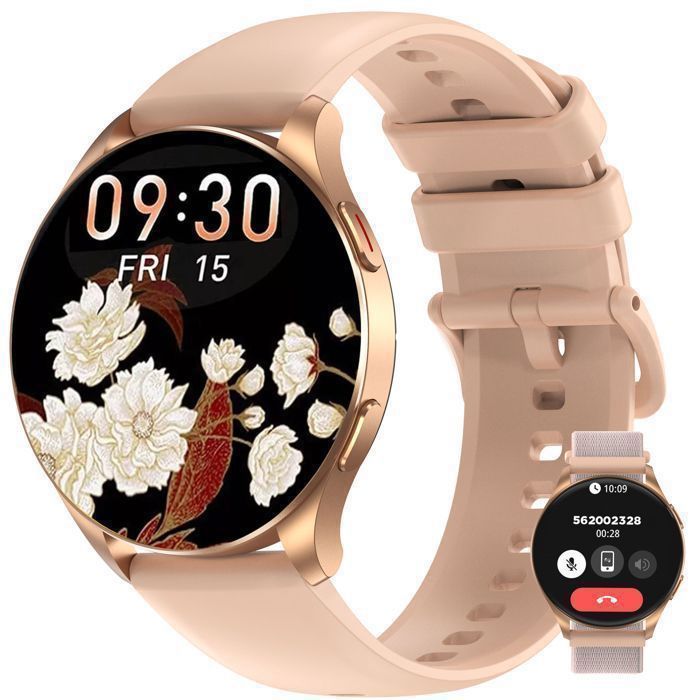 Smartwatch da donna Blackview con chiamate Bluetooth 5.3, IP68/SpO2/frequenza cardiaca/sonno/contapassi per iOS e Android, colore oro.