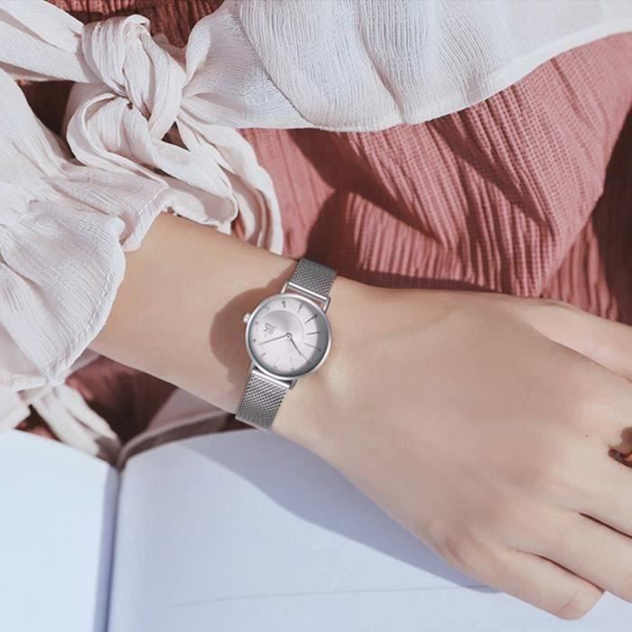 Reloj de lujo para mujer con diamantes, brazalete de cuarzo, resistente al agua, color plata.
