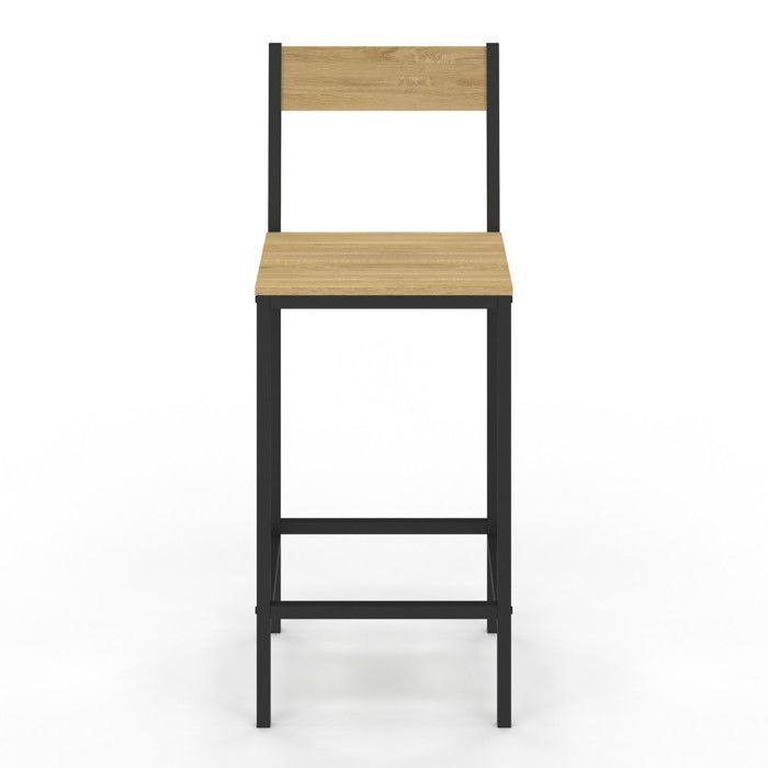 IDMARKET Lot de 2 tabourets de bar DETROIT avec dossier chaise de cuisine design industriel
