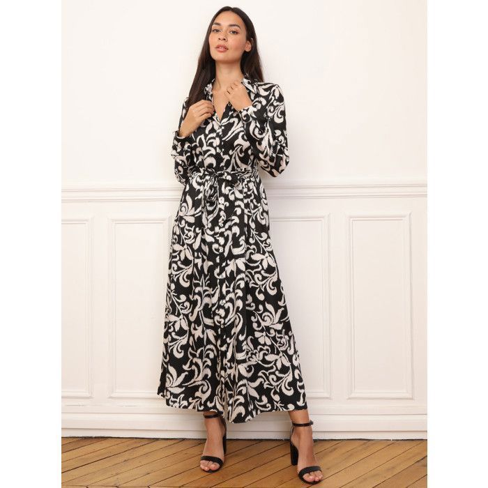 Vestido camisero largo estampado con cinturón de lazo extraíble. Presenta botones en la parte delantera y en las mangas. Para mujer - Vestidos - El