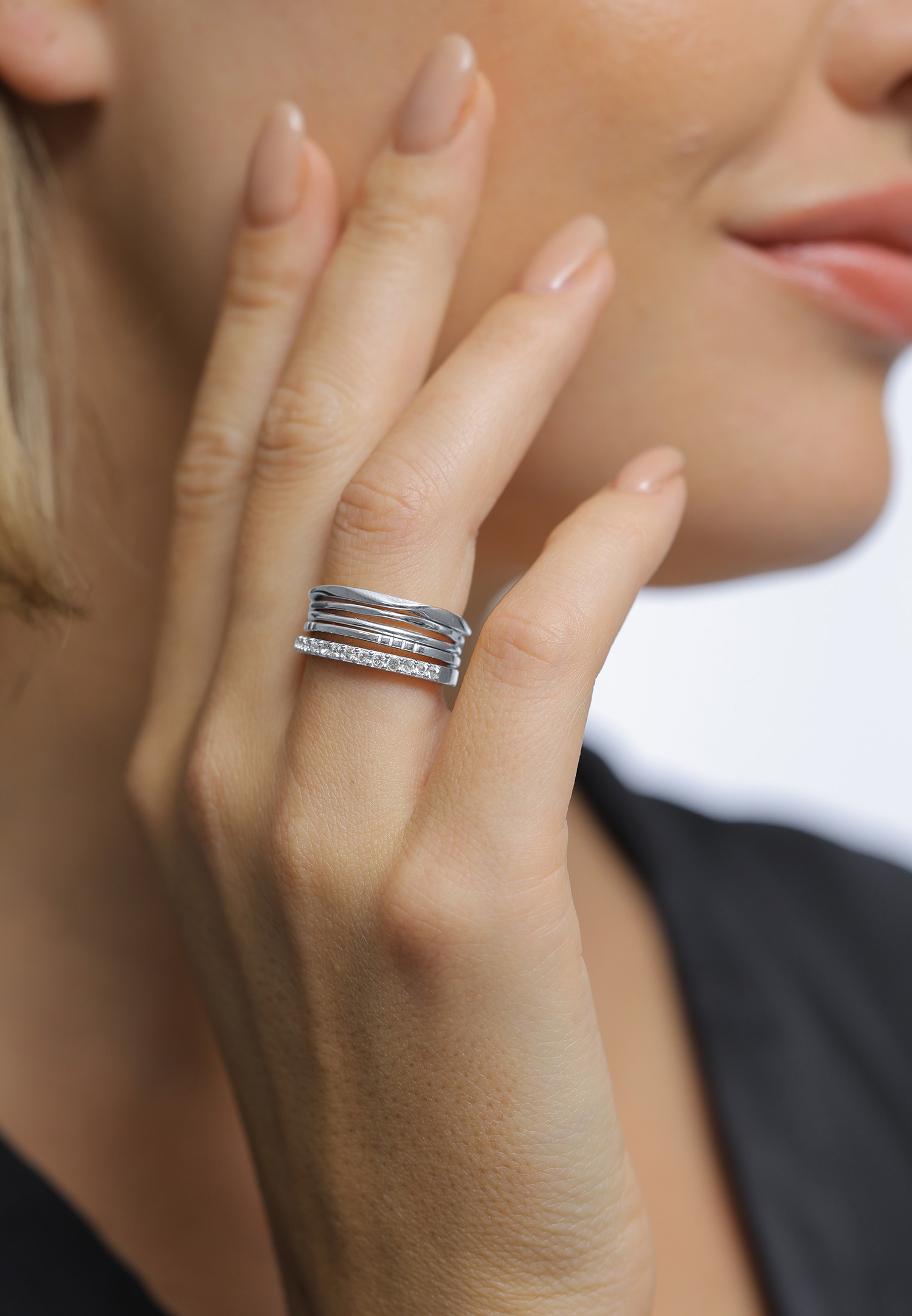 Elli Femmes Pile Bande filigrane set de 5 avec cristaux en argent sterling 925
