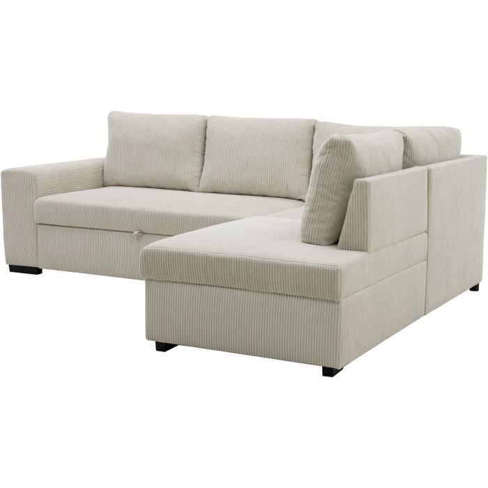 NIRVANA omkeerbare hoekbank met slaapfunctie, 4/5 zitplaatsen - Beige corduroy - Opbergvak - B247 x D183 x H87 cm