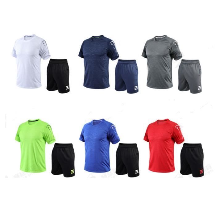 Conjunto deportivo para hombre - Marca - Manga corta - Gris - Transpirable - Fitness de verano
