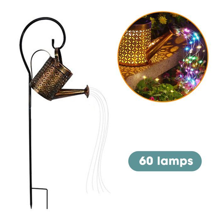 Regadera solar con luz - TTLIFE - Impermeable - 60 LED - Decoración de jardín - Estilo retro