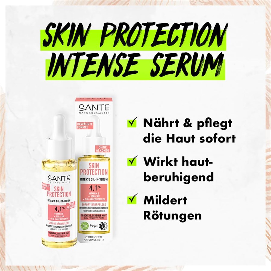Sante Feuchtigkeitsspendendes Serum, Intensiv-Hautschutzserum – 30 ml