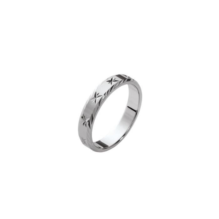 Women's Wedding Band - 925 Sterling Silver Rhodium Plated - 4mm Beveled Band - Star Motif