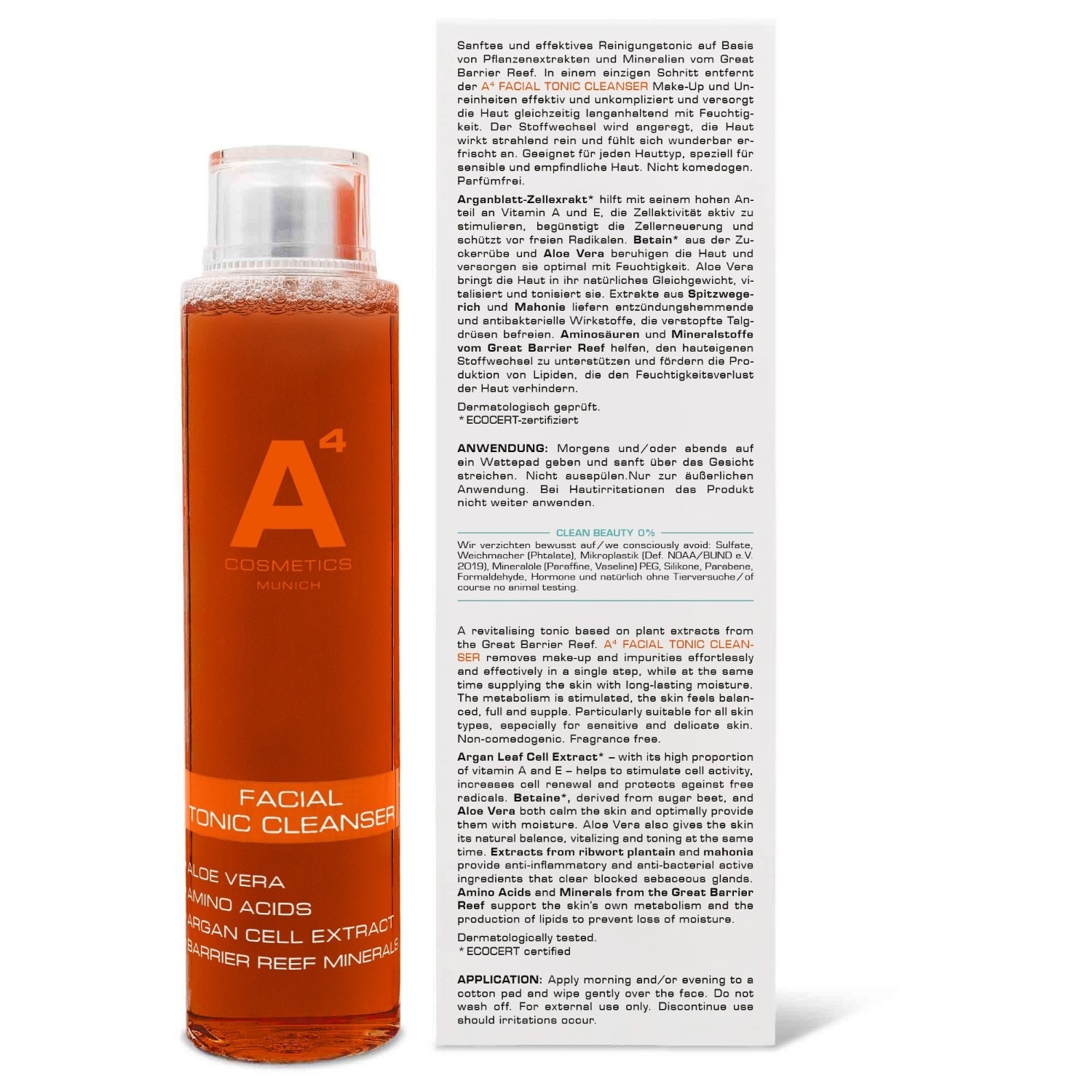 A4 Cosmetics veido tonikas ir valomasis gelis – 200 ml