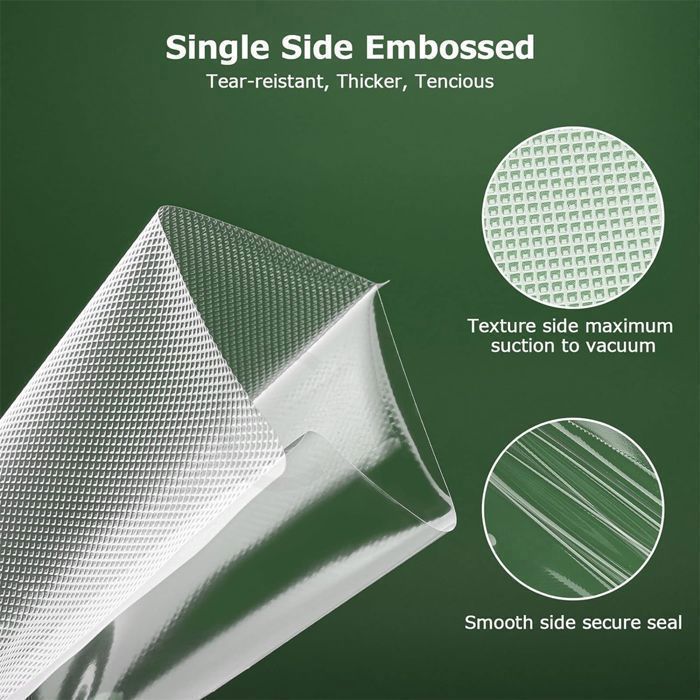 rollos de sellado al vacío con relieve para máquinas de sellado al vacío de 15/20/28 cm x 3 metros. Rollo de película para bolsas de seguridad sin BPA con etiqueta.