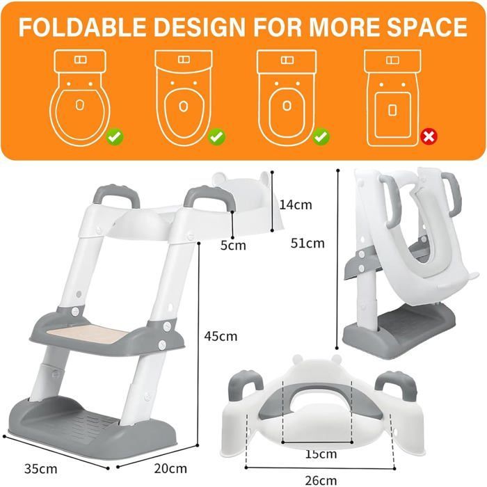 Reducteur Toilette Enfant, Rehausseur Toilette Enfant avec Marche, Adaptateur Toilette Enfant avec PU-Coussin