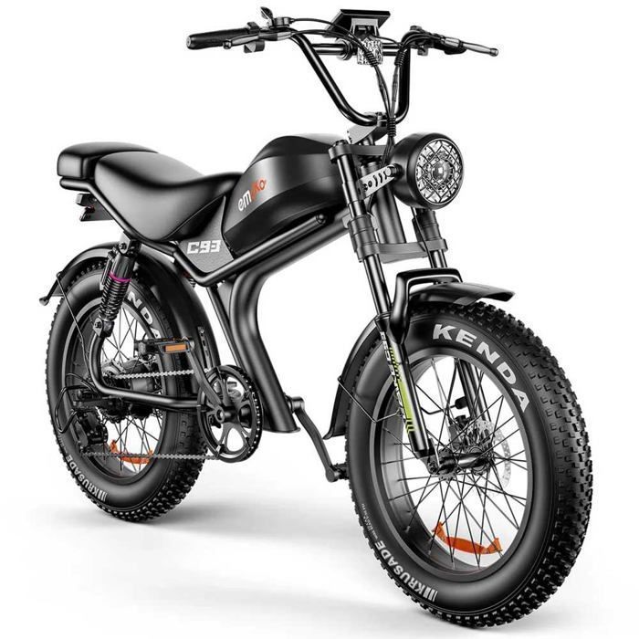 Emoko C93 electric bike, 1000W motor, 20AH battery, 20''*4.0 tires, 50KM/H, 7 speeds, Black
