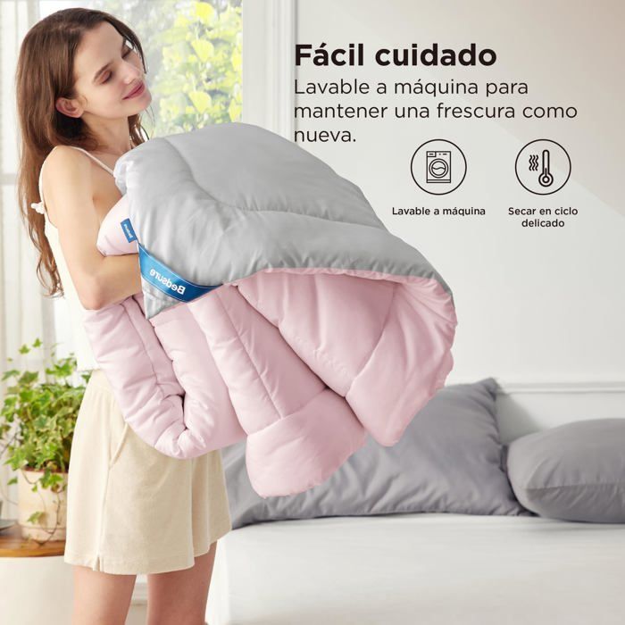 Couette-Bedsure-Rose poudré-Gris micro-155x220cm-300GSM