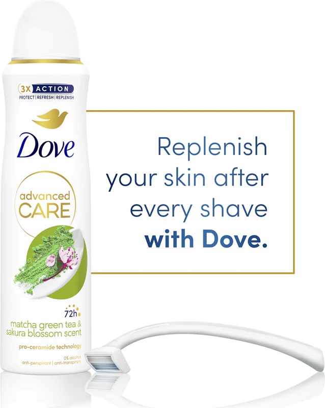 Dove Advanced Care Matcha zaļās tējas un sakura ziedu dezodorants-smidzinātājs