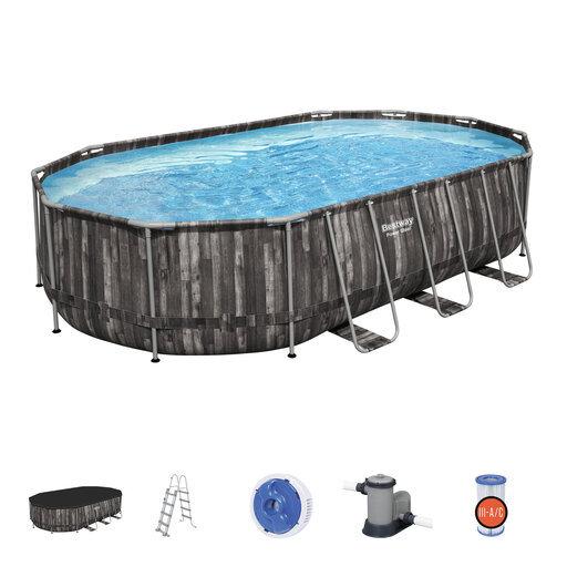  Piscine hors-sol tubulaire ovale Bestway Power Steel 610 x 366 x 122 cm + pompe de filtration